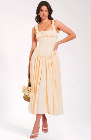 Pleated Strap Puffy Maxi Dress