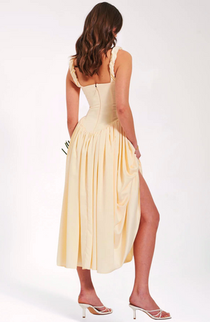 Pleated Strap Puffy Maxi Dress