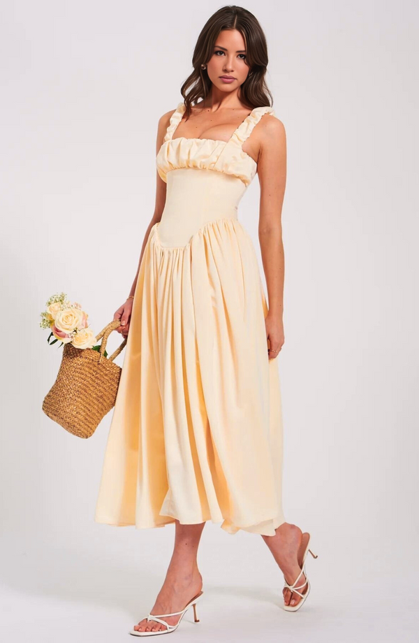 Pleated Strap Puffy Maxi Dress