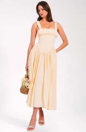 Pleated Strap Puffy Maxi Dress