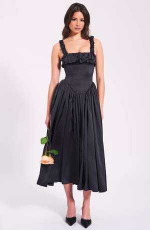 Pleated Strap Puffy Maxi Dress