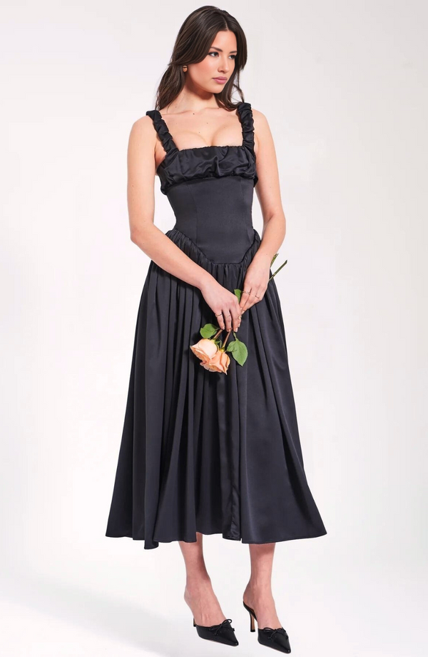 Pleated Strap Puffy Maxi Dress