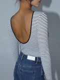 Open Back Stripe Long Sleeve Bodysuit