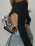 Open Back Long Sleeve Crop Shirt