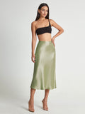 High Waisted Satin Flowy Midi Skirt