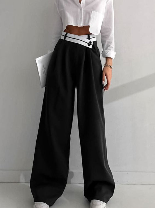 Asymmetrical Contrast Waistband Wide Leg Pants