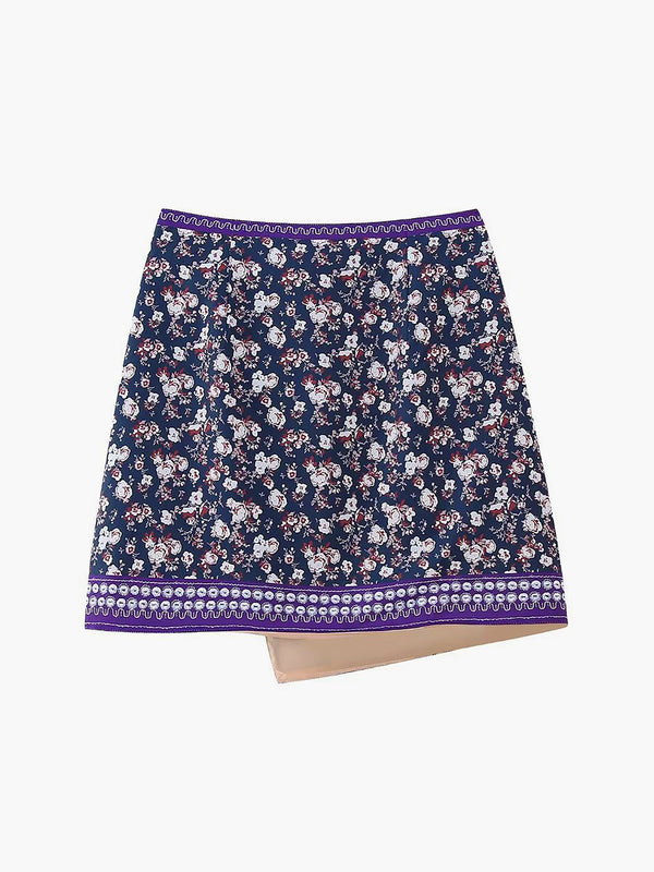 Asymmetric Floral Printed Mini Skirt