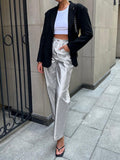 Metallic Leather Straight Leg Pants