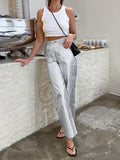 Metallic Leather Straight Leg Pants