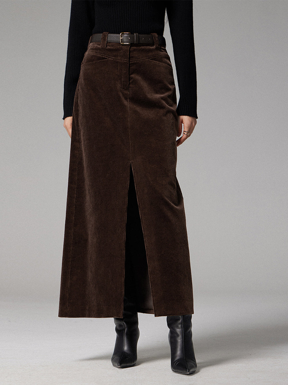 Pockets Corduroy Slit Maxi Skirt