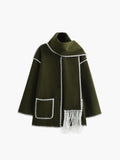 Contrast Trim Jacket With Matching Scarf