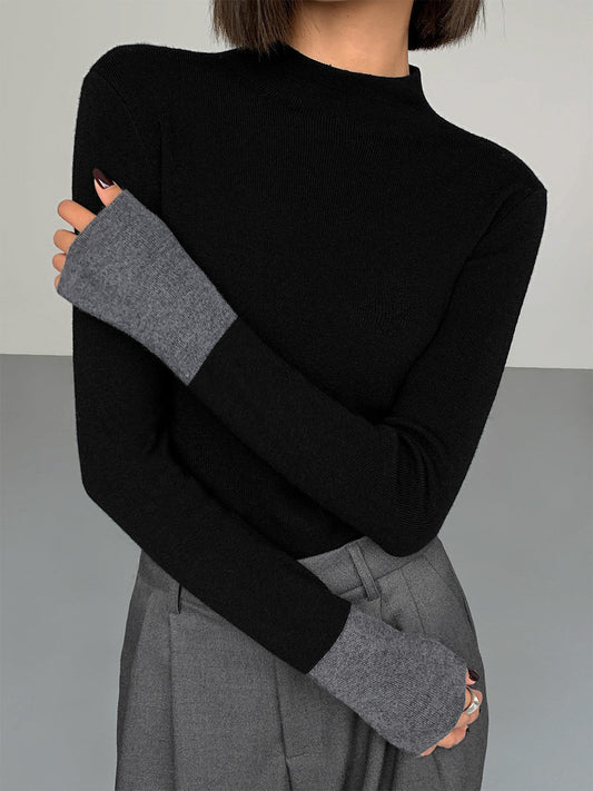 Long Sleeve Contrast Cuff Knit Top