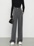 Middle Waist Solid Pocket Straight Leg Pants