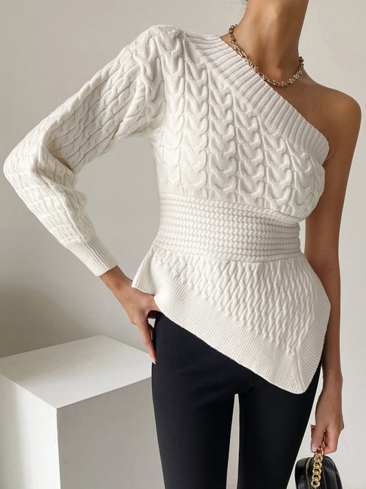 One Shoulder Asymmetrical Cable Sweater