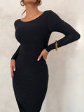 Ruched Open Back Long Sleeve Maxi Dress