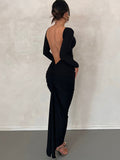 Ruched Open Back Long Sleeve Maxi Dress