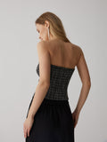 Tweed Button Ruched Tube Top