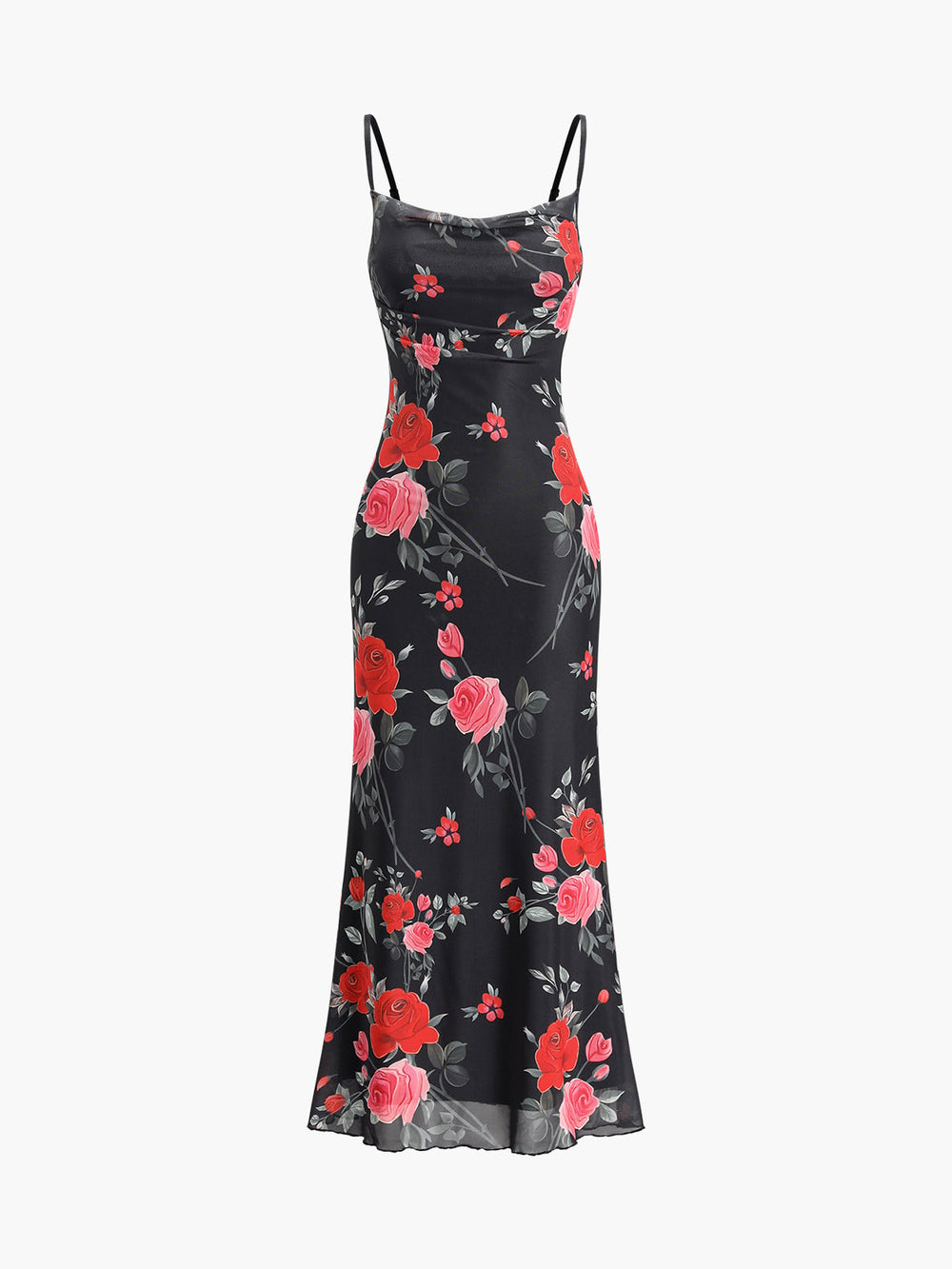 Langes Camisole-Kleid mit Blumenmuster und Rosen 