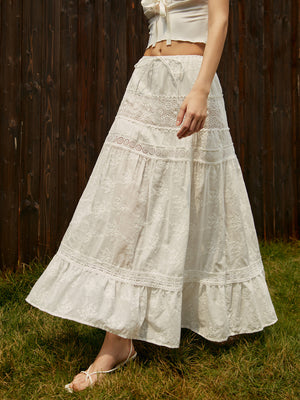 Jacquard Cotton Blends Maxi Skirt