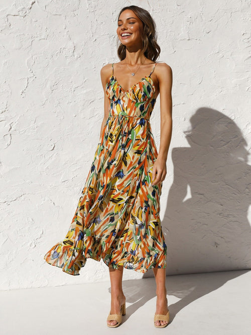 Multi Color Print Cami Midi Dress