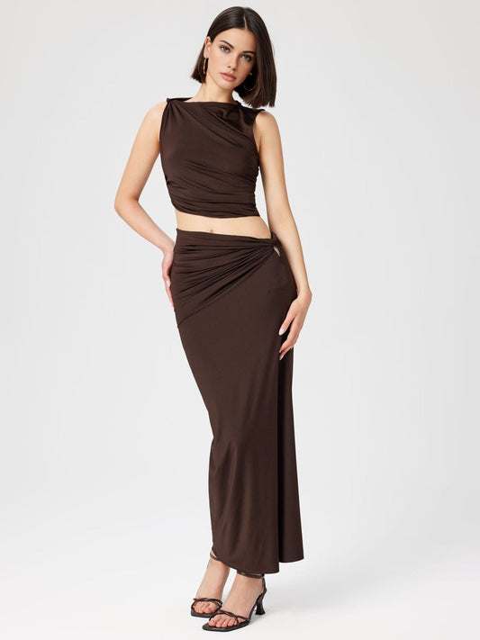 Solid Asymmetrical Design Maxi Skirt Set