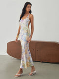 Multi Floral Print Backless Long Dress