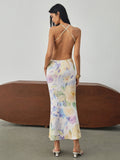 Multi Floral Print Backless Long Dress