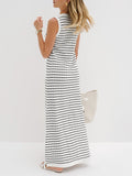 Striped Metal Button Long Sweater Dress