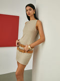 Maillard Belted Sleeveless Short Dress