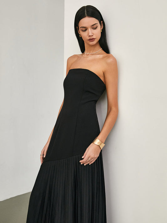 Solid Pleated Tube Long Dress