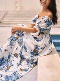 Floral Print Puff Sleeve Long Dress