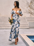 Floral Print Puff Sleeve Long Dress