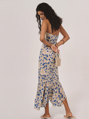 Floral Print Knotted Irregular Hem Long Dress