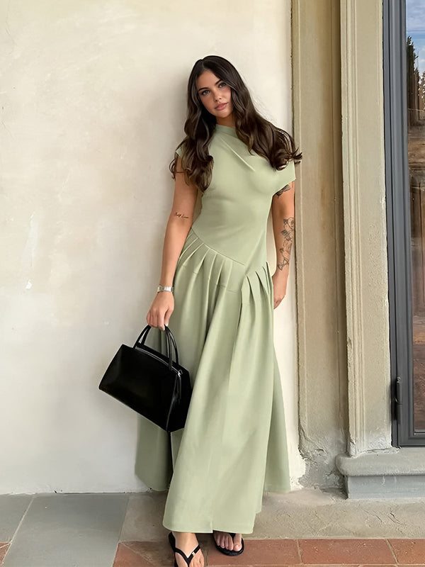 One Shoulder Pleated Split Long Dress