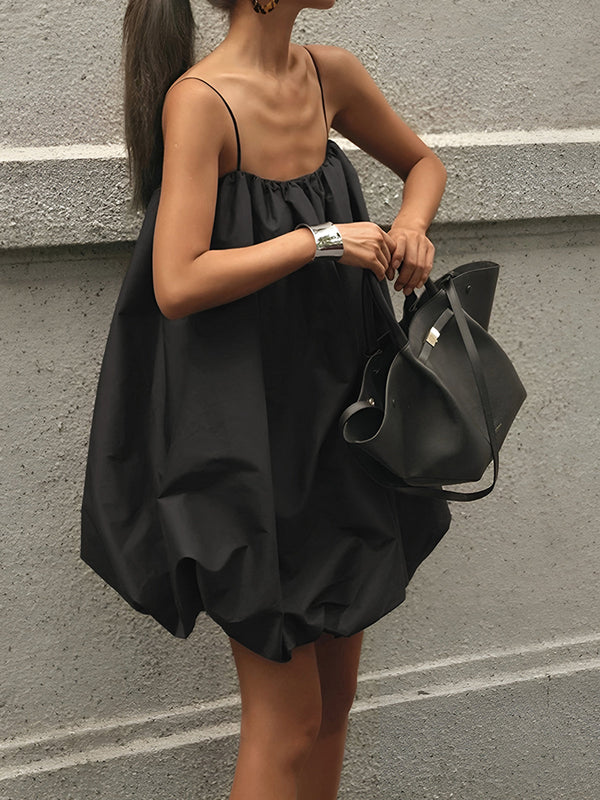 Solid Sleeveless Balloon Cami Dress