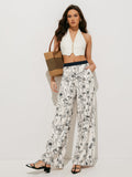 Floral Print Pockets Wide Leg Pants