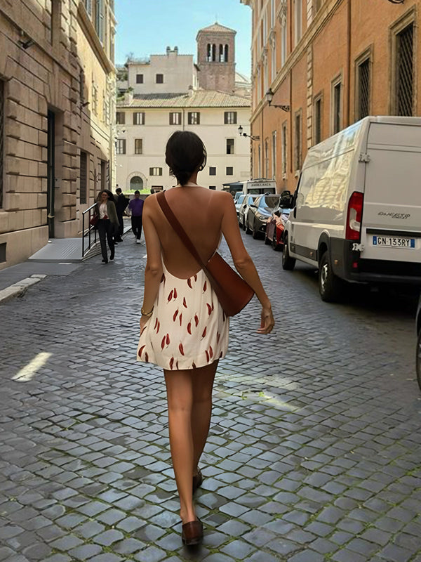 Printed Backless Short Dress