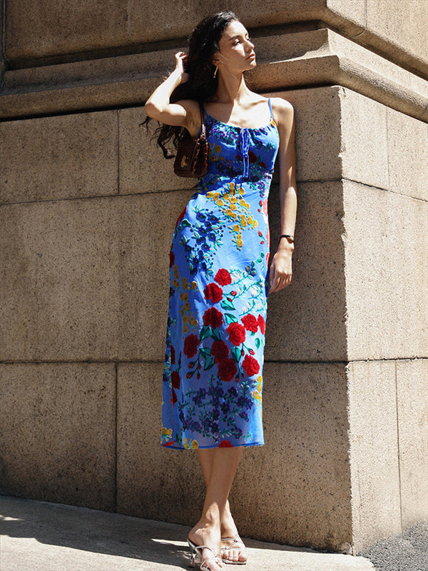 Printed Spaghetti Strap Midi Dress