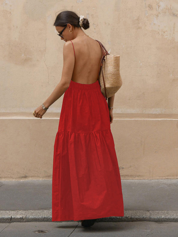 Solid Backless Long Dress