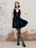 Pleated Bow Satin Dress With Pocket