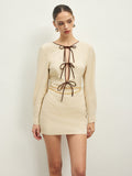 Cotton & Linen Lace Up Dress Without Belt