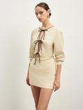 Cotton & Linen Lace Up Dress Without Belt