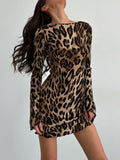 Leopard Printed Open Back Tie Dress