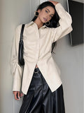 Lapel Pleated Faux Leather Jacket