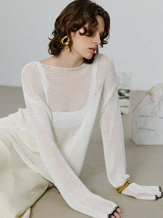 Contrast Trim Sim-Sheer Sweater