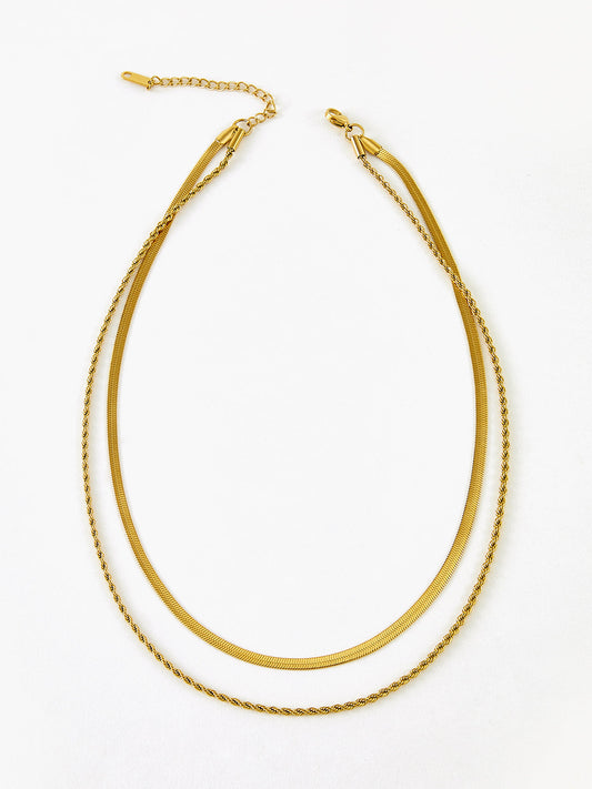 Double-Layer Snake & Twist Chain Necklace