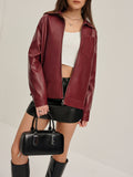 Lapel Zipper Faux Leather Jacket