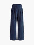 Pinstripe Pleated Wide Leg Dress Pants