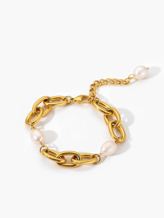 Oval Pearl Golden Chain Bracelet