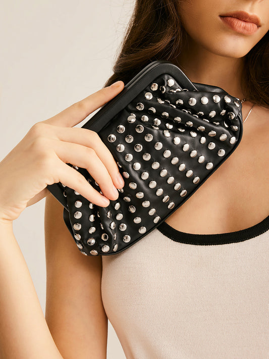 Studded Pleated Clutch Bag